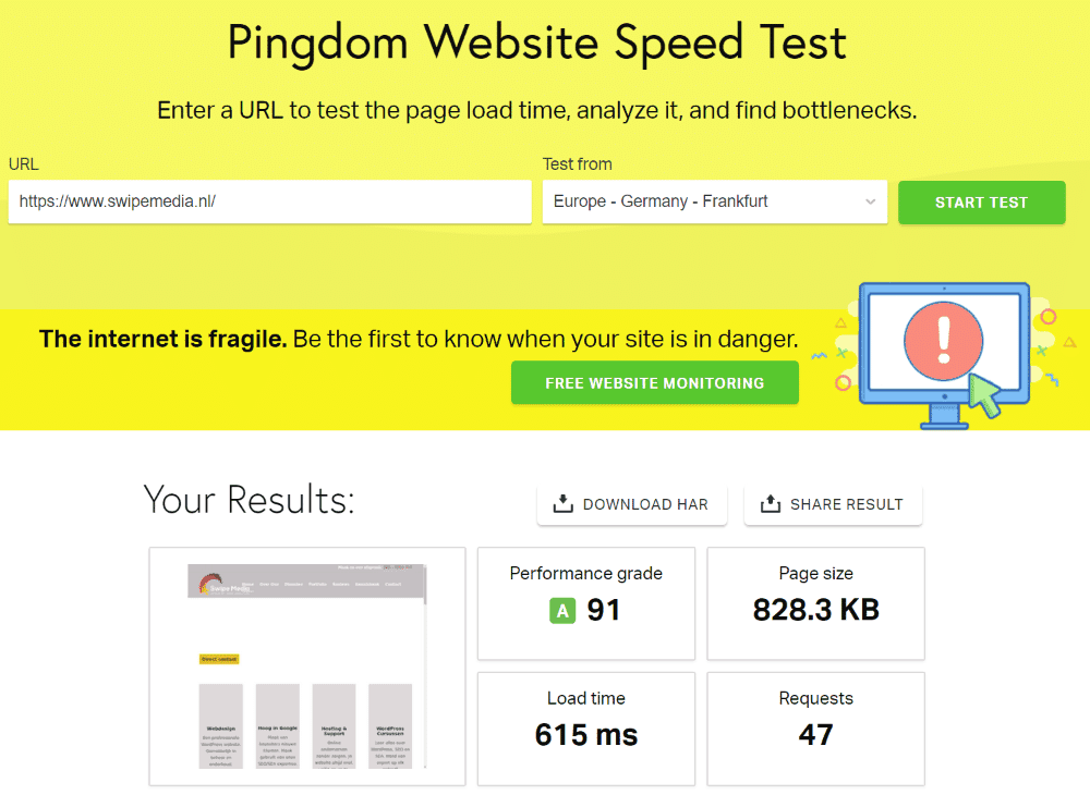 Pingdom Tools - WP Rocket geactiveerd