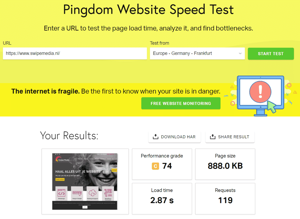 Pingdom Tools - WP Rocket - gedeactiveerd