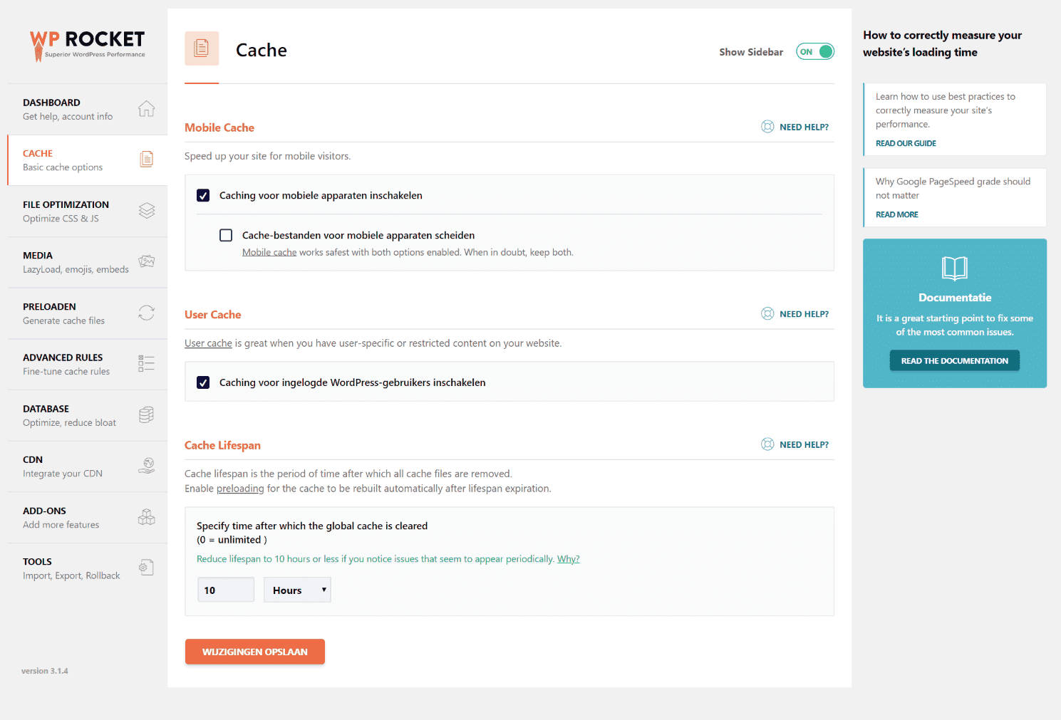 WP Rocket - Caching Opties