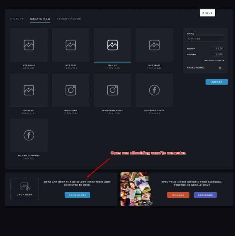Pixlr Editor X - Afbeelding uploaden vanaf je computer of online