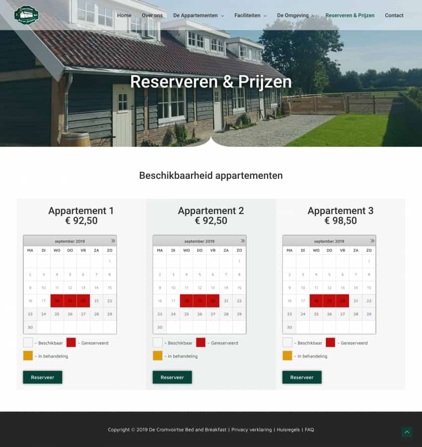 De Cromvoirtse - Reserveren Prijzen