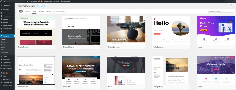 Divesre WordPress thema's in het dashboard