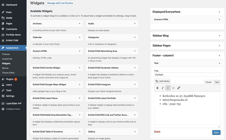 Overzicht dashboard met WordPress widgets